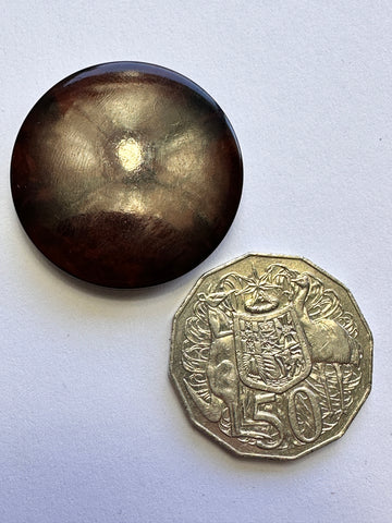 TWO BUTTONS LEFT: Vintage Button Bright Brown Faux Marbling Shank Shiny Plastic 37mm