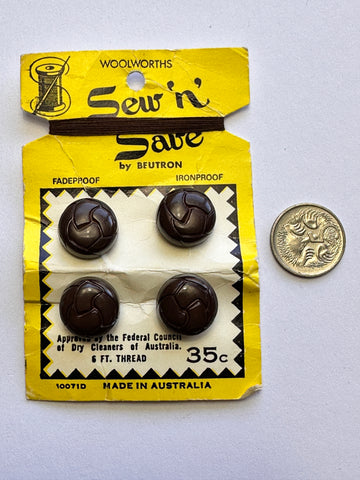ONE SET ONLY: Vintage Buttons 1970s Sew 'N Save Faux Leather Knot Plastic 15mm x 4