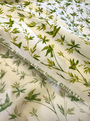 LAST PIECE Modern Fabric Quilt Cotton 2012 Donna Wilder Fabric Traditions Green Birds Foliage 112cm x 50cm
