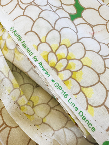 REMNANT Modern Fabric Quilt Cotton Kaffe Fassett Rowan OOP Line Dance Green Yellow 54cm x 32cm