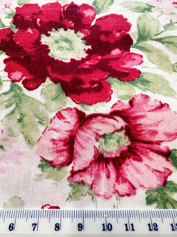 Modern Fabric Laura Ashley Cotton Blend Sheeting 2000s+ Red Pink Floral Green Leaves 100cm Wide
