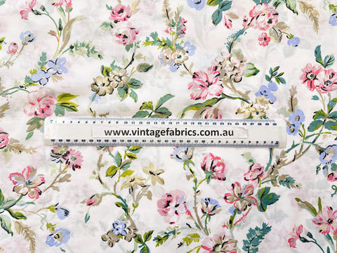 Modern Fabric Laura Ashley Cotton Blend Sheeting 2000s+ Pretty Greens Pinks Floral 100cm Wide
