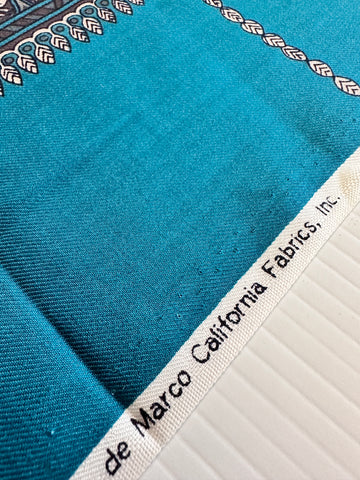 ONE REMNANT ONLY : Vintage? Modern? Fabric de Marco California Apparel Wool Blend Ornate Turquoise Border Print 112cm x 76cm