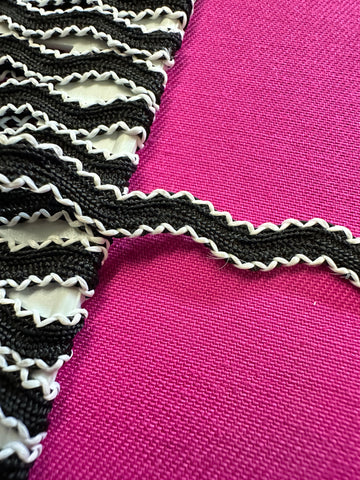 Vintage Trim Black w/ White Edge 'Rufflette' Cotton Rayon? 6mm Wide