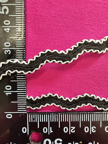 Vintage Trim Black w/ White Edge 'Rufflette' Cotton Rayon? 6mm Wide