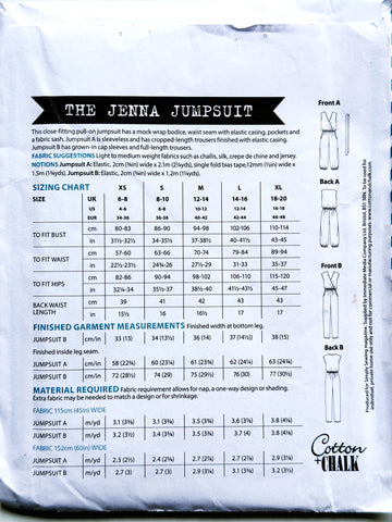 THE JENNA JUMPSUIT: Cotton + Chalk Sewing Pattern 2010s Sizes 6-20 FF *No 11