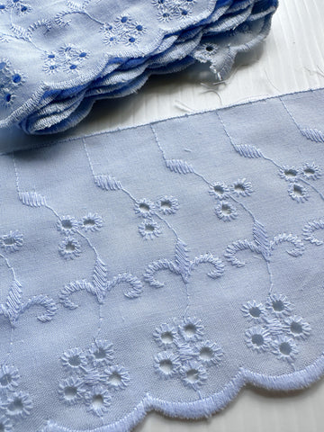 2m LEFT: Modern? Vintage? Pale Blue Broderie Anglaise Trim Cotton Blend 98mm Wide