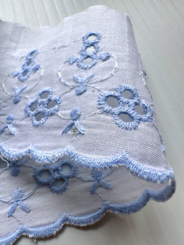 2.5m LEFT: Vintage? Modern? Blue Scalloped Broderie Anglaise Trim Rescued 60mm Wide