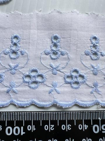 2.5m LEFT: Vintage? Modern? Blue Scalloped Broderie Anglaise Trim Rescued 60mm Wide