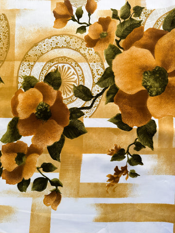 Vintage Fabric 1970s? 80s? Beautiful Floral Border Print Brown Floral Polished Cotton 112cm Wide