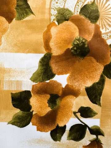 LAST PIECE Vintage Fabric 1970s? 80s? Beautiful Floral Border Print Brown Floral Polished Cotton 112cm x 50cm
