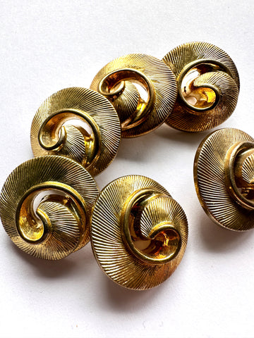 THREE PAIRS LEFT: Vintage Buttons 1980s? Gold Tone Plastic Ornate Spiral 25mm x 2