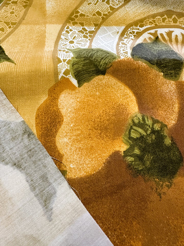 LAST PIECE Vintage Fabric 1970s? 80s? Beautiful Floral Border Print Brown Floral Polished Cotton 112cm x 50cm