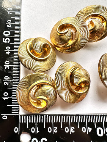 TWO PAIRS LEFT: Vintage Buttons 1980s? Gold Tone Plastic Ornate Spiral 25mm x 2