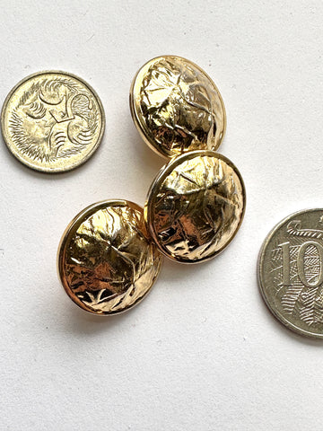 ONE SET ONLY: Vintage Buttons 1980s Plastic Gold Tone Dome Shank 20mm x 3