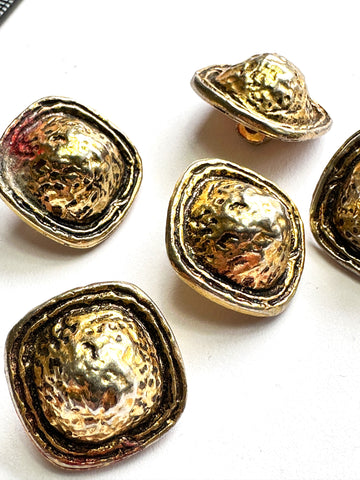ONE SET ONLY: Vintage Buttons 1970s Metal Hammered Dome Gold Tone 20mm x 5