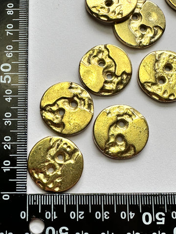 LAST SET: Vintage Buttons 1970s Pressed Metalised Plastic? Brutalist Gold Tone 23mm x 5
