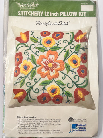 EMBROIDERY KIT: Vintage 70s 80s? WonderArt Pennsylvania Dutch Stitchery Pillow Kit Complete