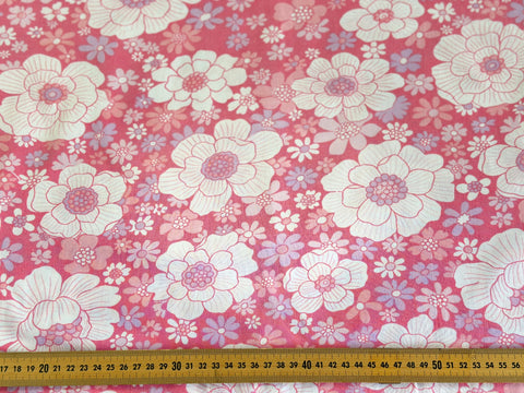 1m LEFT: Vintage 1970s Cotton Sheeting w/ Pink Lavender Retro Floral 144cm Wide