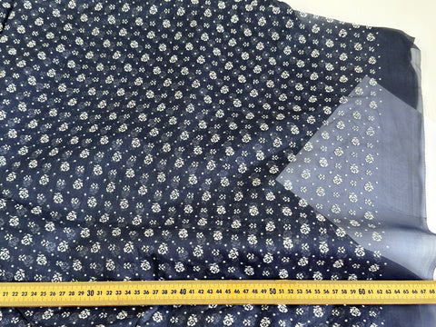 2.5m LEFT: Vintage 1970s Fabric Sheer Flocked Nylon w/ White Flowers & Dots