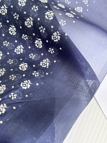2.5m LEFT: Vintage 1970s Fabric Sheer Flocked Nylon w/ White Flowers & Dots
