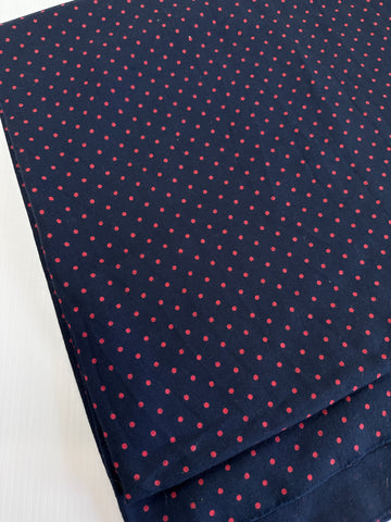 2m LEFT: Vintage Fabric 1980s Cotton Twill w/ Small Blend Dark Coral Spots on Navy