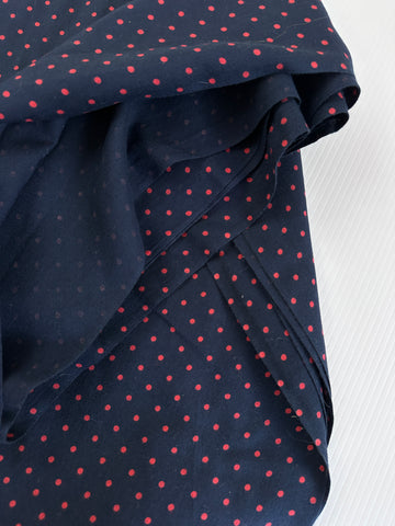 2m LEFT: Vintage Fabric 1980s Cotton Twill w/ Small Blend Dark Coral Spots on Navy