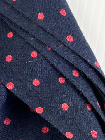 2m LEFT: Vintage Fabric 1980s Cotton Twill w/ Small Blend Dark Coral Spots on Navy