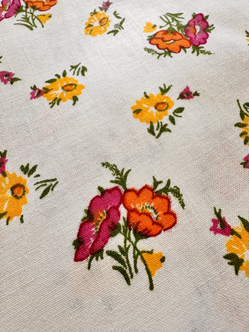 PILLOW CASE: Vintage Fabric Cotton 1970s Bright Small Retro Floral 72cm x 46cm