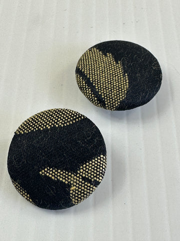 ONE PAIR ONLY: Modern Buttons x2 Gold Black Fabric on Plastic Shank 25mm