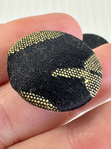 ONE PAIR ONLY: Modern Buttons x2 Gold Black Fabric on Plastic Shank 25mm