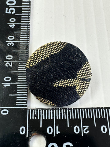 ONE PAIR ONLY: Modern Buttons x2 Gold Black Fabric on Plastic Shank 25mm