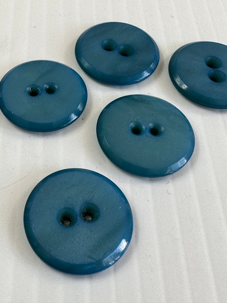 ONE SET ONLY: Vintage Buttons x6 80s 90s Marbled Blue Acrylic 2-Hole 22mm