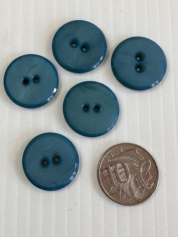 ONE SET ONLY: Vintage Buttons x6 80s 90s Marbled Blue Acrylic 2-Hole 22mm