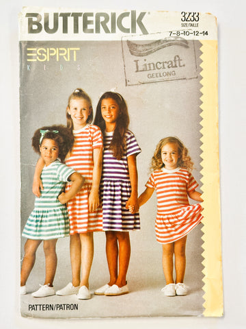 CHILDREN'S & GIRLS DRESS: Butterick Sewing Pattern Esprit 1989 Sizes7-14 Complete *3233