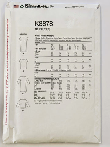 DRESSES & TOPS : Simplicity Sewing Pattern 2021 Size XSM-XLRG Uncut FF *K8878