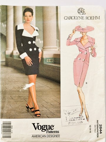 DRESS: Vogue American Designer Sewing Pattern Carolyne Roehm 1991 Uncut FF Sizes 12-14-16 *2644