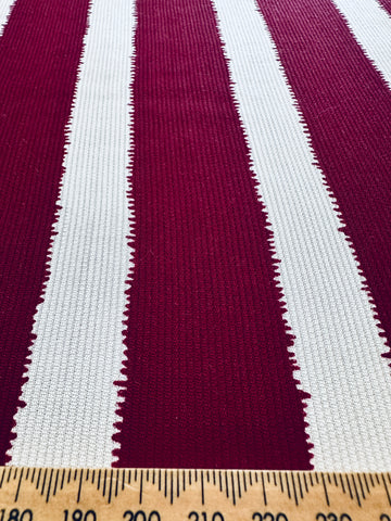 REMNANT Vintage Fabric 1950s Fancy Weave Light Weight Cotton w/ Burgundy Stripe Tootal UK 40cm x 30cm
