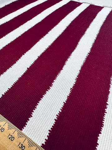 REMNANT Vintage Fabric 1950s Fancy Weave Light Weight Cotton w/ Burgundy Stripe Tootal UK 40cm x 30cm