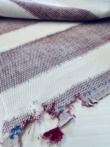 REMNANT Vintage Fabric 1950s Fancy Weave Light Weight Cotton w/ Burgundy Stripe Tootal UK 40cm x 30cm