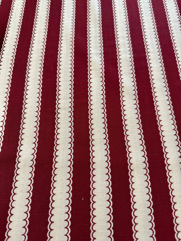 REMNANT Vintage Fabric 1950s Fancy Weave Light Weight Cotton w/ Burgundy Stripe Tootal Lystav 42cm x 40cm