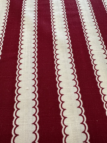 REMNANT Vintage Fabric 1950s Fancy Weave Light Weight Cotton w/ Burgundy Stripe Tootal Lystav 42cm x 40cm