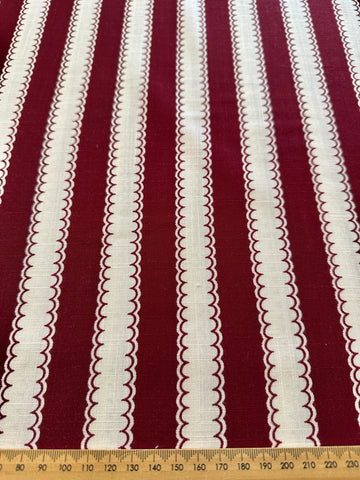 REMNANT Vintage Fabric 1950s Fancy Weave Light Weight Cotton w/ Burgundy Stripe Tootal Lystav 42cm x 40cm
