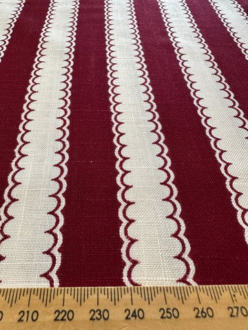REMNANT Vintage Fabric 1950s Fancy Weave Light Weight Cotton w/ Burgundy Stripe Tootal Lystav 42cm x 40cm