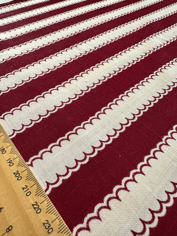REMNANT Vintage Fabric 1950s Fancy Weave Light Weight Cotton w/ Burgundy Stripe Tootal Lystav 42cm x 40cm