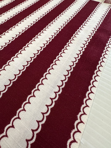 REMNANT Vintage Fabric 1950s Fancy Weave Light Weight Cotton w/ Burgundy Stripe Tootal Lystav 42cm x 40cm