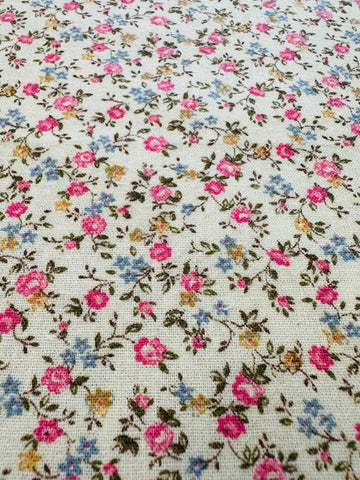 Vintage Fabric Cottagecore Tiny Flowers on Cream Snug Cotton 86cm Wide