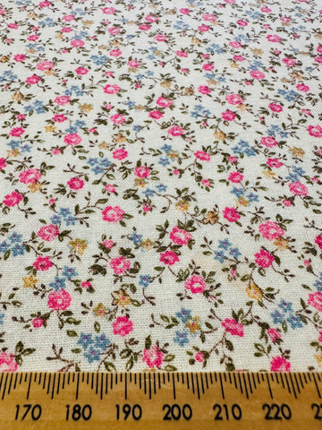 Vintage Fabric Cottagecore Tiny Flowers on Cream Snug Cotton 86cm Wide