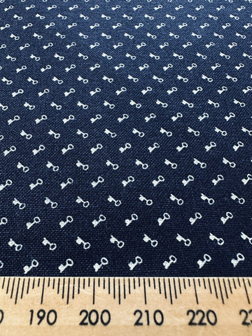 LAST PIECE Modern Fabric Windham Fabrics Devon Shirtings White Keys on Blue Nancy Gere 112cm x 50cm
