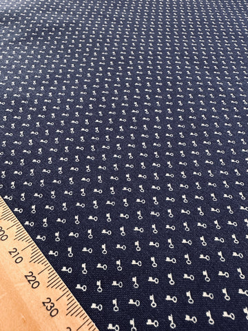 LAST PIECE Modern Fabric Windham Fabrics Devon Shirtings White Keys on Blue Nancy Gere 112cm x 50cm
